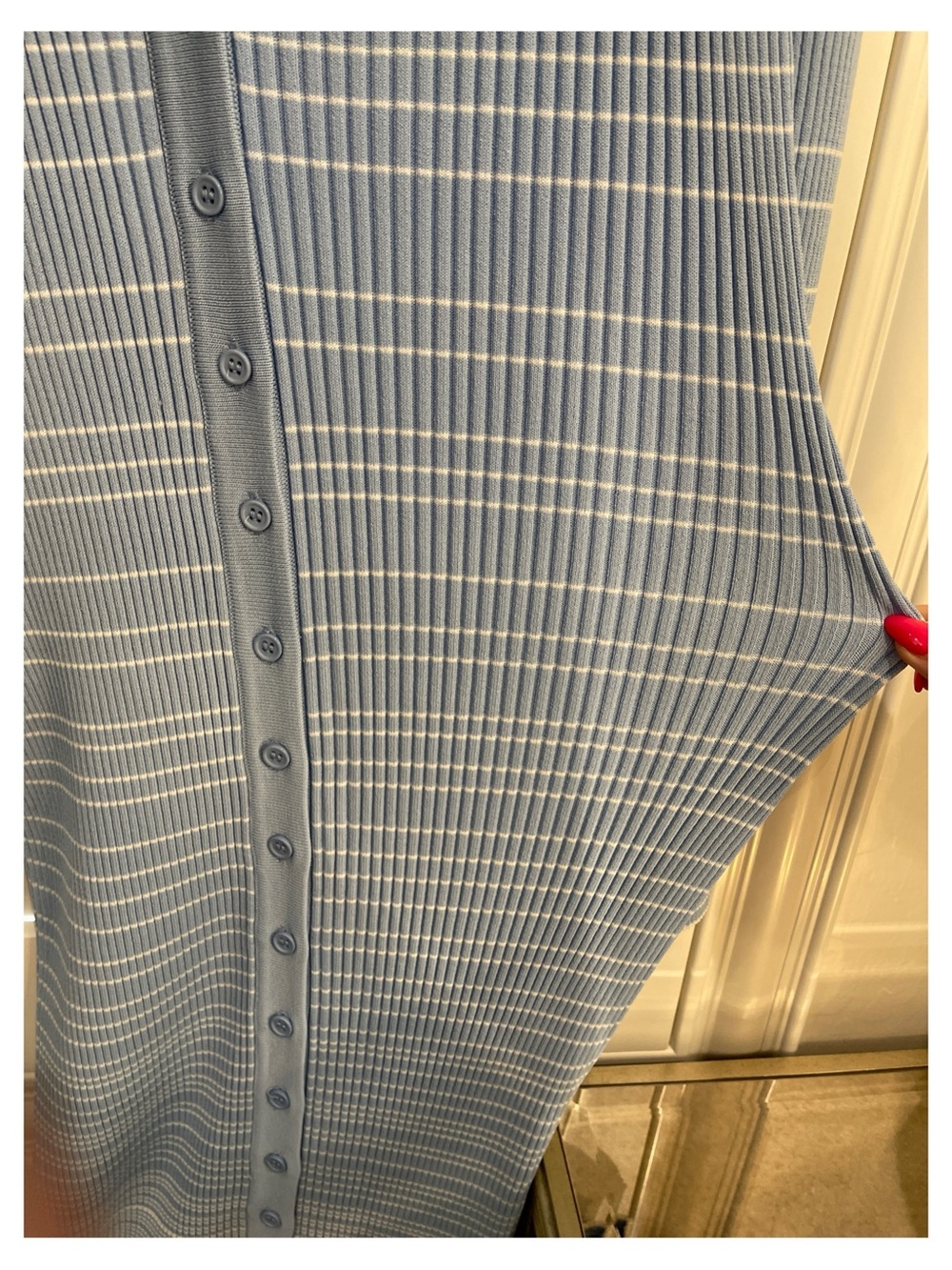 STAUD Pale Blue Ribbed Button-Front Long Sleeve Maxi Dress - Picture 2 of 6